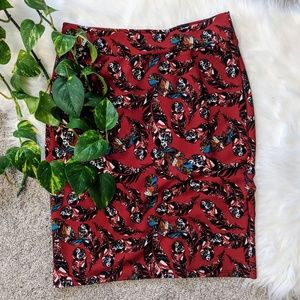 LuLaRoe | red feather printed pencil skirt